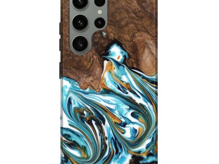 Galaxy S23 Ultra Wood Live Edge Phone Case - Kaia (Teal & Gold, 747487) Online