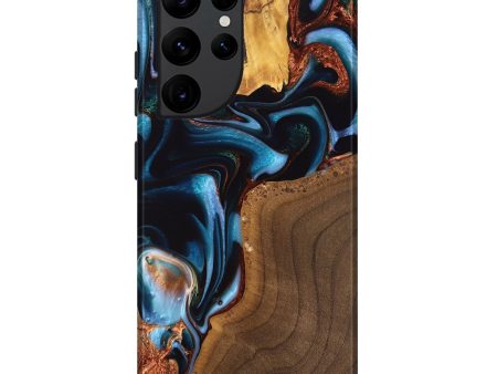 Galaxy S22 Ultra Wood Live Edge Phone Case - Willard (Teal & Gold, 747496) For Sale