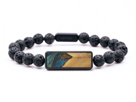 Lava Bead Wood Bracelet - Faith (Teal & Gold, 747553) Online now