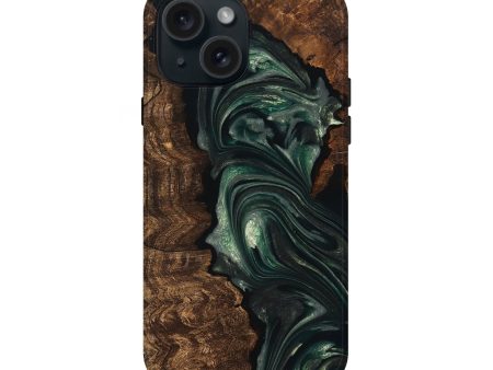 iPhone 15 Wood Live Edge Phone Case - Ezra (Green, 747497) Discount