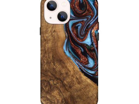 iPhone 14 Wood Live Edge Phone Case - Kenya (Teal & Gold, 747495) For Discount