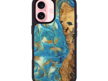 iPhone 16 Wood Phone Case - Hana (Teal & Gold, 747426) Online now