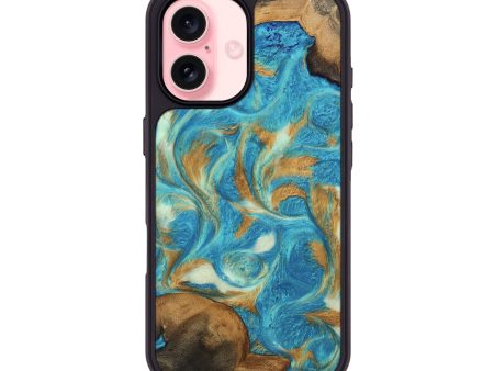 iPhone 16 Wood Phone Case - Ava (Teal & Gold, 747427) on Sale