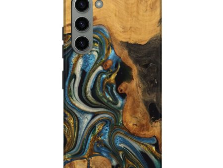 Galaxy S23 Plus Wood Live Edge Phone Case - Lynda (Teal & Gold, 747503) For Discount