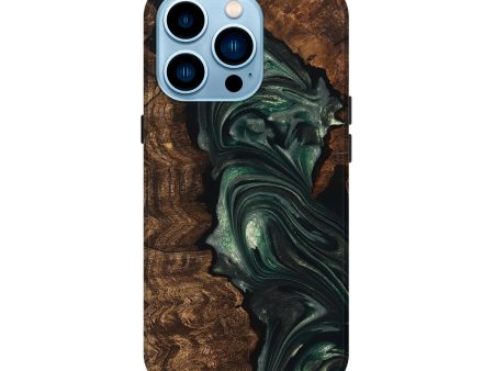 iPhone 14 Pro Wood Live Edge Phone Case - Ezra (Green, 747497) Supply