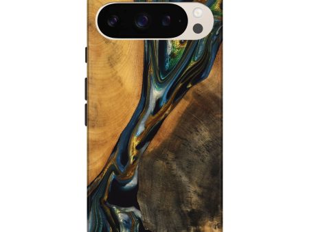 Pixel 9 Pro XL Wood Live Edge Phone Case - Karly (Teal & Gold, 747502) on Sale