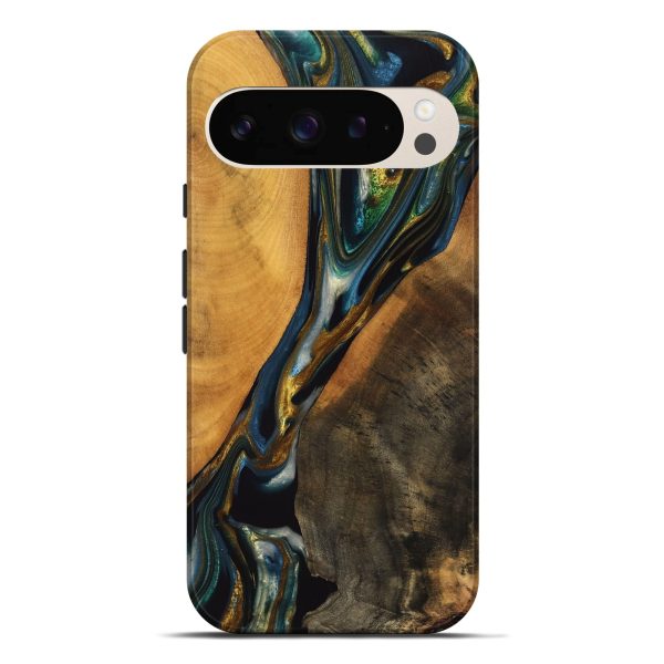 Pixel 9 Pro XL Wood Live Edge Phone Case - Karly (Teal & Gold, 747502) on Sale