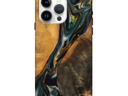 iPhone 15 Pro Max Wood Live Edge Phone Case - Karly (Teal & Gold, 747502) Hot on Sale