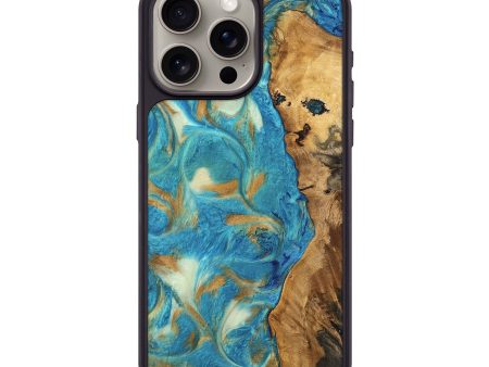 iPhone 15 Pro Max Wood Phone Case - Hana (Teal & Gold, 747426) Fashion