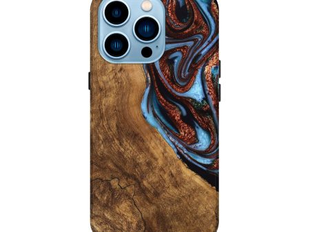 iPhone 14 Pro Wood Live Edge Phone Case - Kenya (Teal & Gold, 747495) Discount