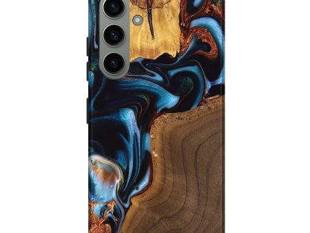 Galaxy S24 Plus Wood Live Edge Phone Case - Willard (Teal & Gold, 747496) Fashion