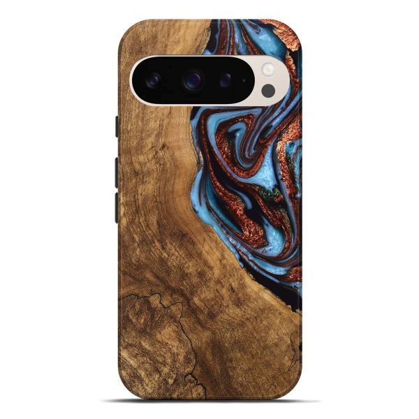 Pixel 9 Pro XL Wood Live Edge Phone Case - Kenya (Teal & Gold, 747495) For Sale