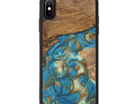 iPhone Xs Max Wood Phone Case - Milani (Teal & Gold, 747441) For Sale