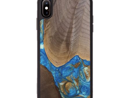 iPhone Xs Max Wood Phone Case - Eldora (Teal & Gold, 747439) For Cheap