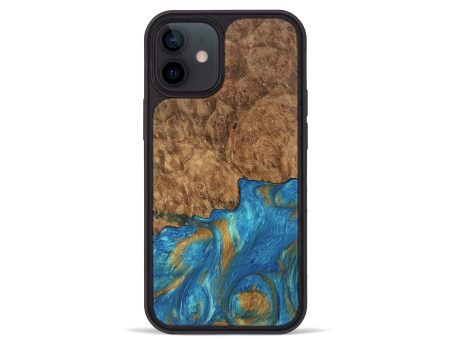 iPhone 12 mini Wood Phone Case - Ara (Teal & Gold, 747470) For Cheap