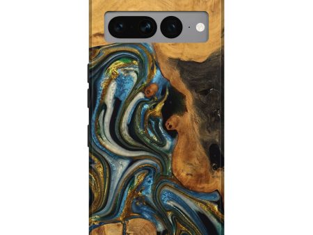 Pixel 7 Pro Wood Live Edge Phone Case - Lynda (Teal & Gold, 747503) Online Hot Sale