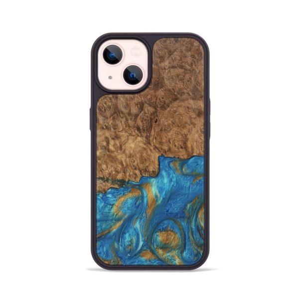 iPhone 14 Wood Phone Case - Ara (Teal & Gold, 747470) Fashion