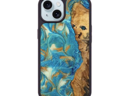 iPhone 15 Wood Phone Case - Hana (Teal & Gold, 747426) Hot on Sale