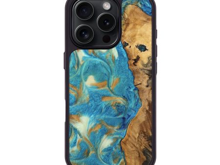 iPhone 16 Pro Wood Phone Case - Hana (Teal & Gold, 747426) Fashion