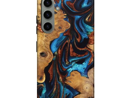 Galaxy S24 Plus Wood Live Edge Phone Case - Sharyn (Teal & Gold, 747494) Fashion