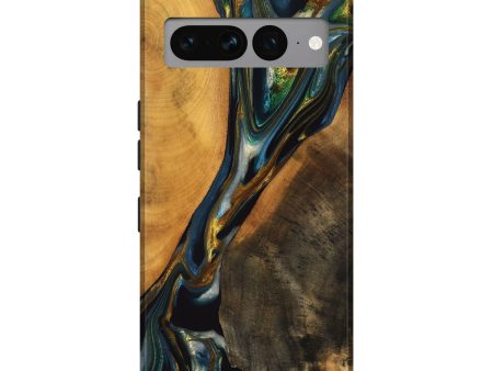 Pixel 7 Pro Wood Live Edge Phone Case - Karly (Teal & Gold, 747502) on Sale