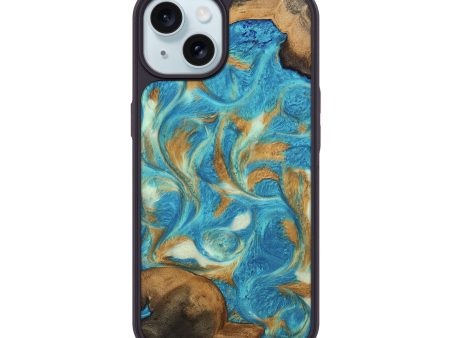 iPhone 15 Wood Phone Case - Ava (Teal & Gold, 747427) Fashion