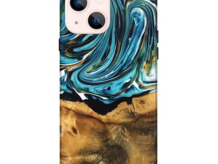 iPhone 14 Plus Wood Live Edge Phone Case - William (Teal & Gold, 747509) For Cheap