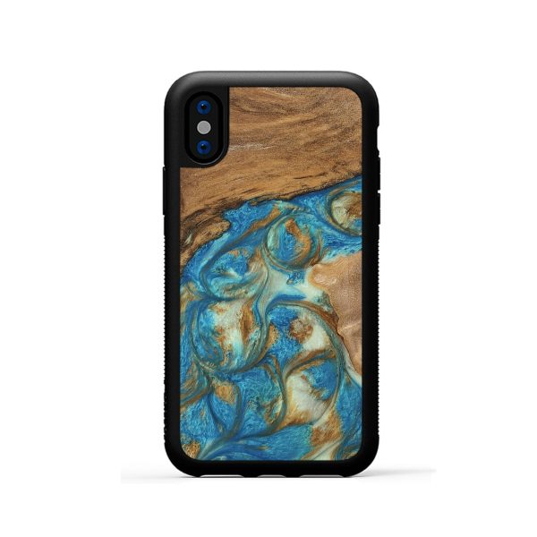 iPhone Xs Wood Phone Case - Milani (Teal & Gold, 747441) Discount