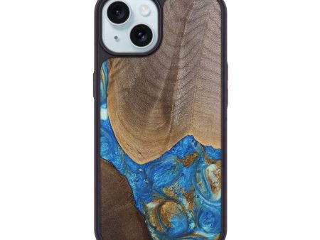 iPhone 15 Wood Phone Case - Eldora (Teal & Gold, 747439) For Discount