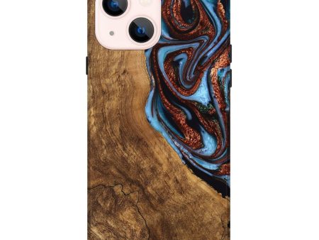 iPhone 14 Plus Wood Live Edge Phone Case - Kenya (Teal & Gold, 747495) Discount