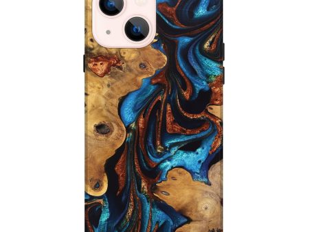 iPhone 14 Plus Wood Live Edge Phone Case - Sharyn (Teal & Gold, 747494) Cheap