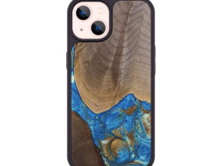 iPhone 14 Wood Phone Case - Eldora (Teal & Gold, 747439) Online Sale