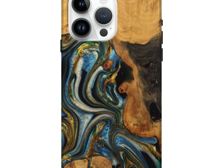 iPhone 15 Pro Max Wood Live Edge Phone Case - Lynda (Teal & Gold, 747503) Online Sale