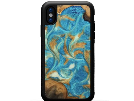 iPhone Xs Wood Phone Case - Ava (Teal & Gold, 747427) on Sale