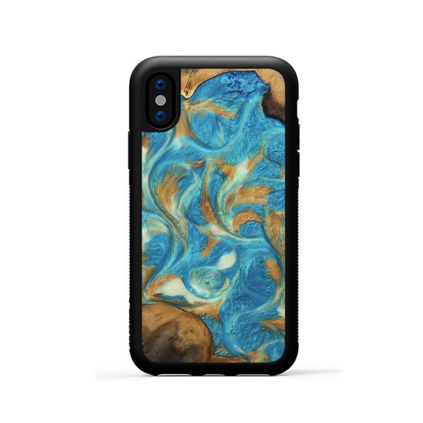 iPhone Xs Wood Phone Case - Ava (Teal & Gold, 747427) on Sale