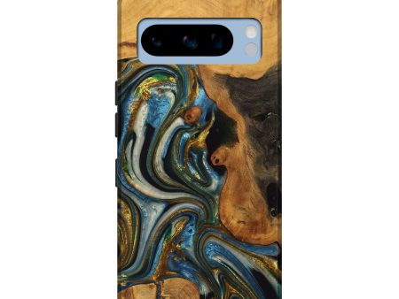 Pixel 8 Pro Wood Live Edge Phone Case - Lynda (Teal & Gold, 747503) For Sale